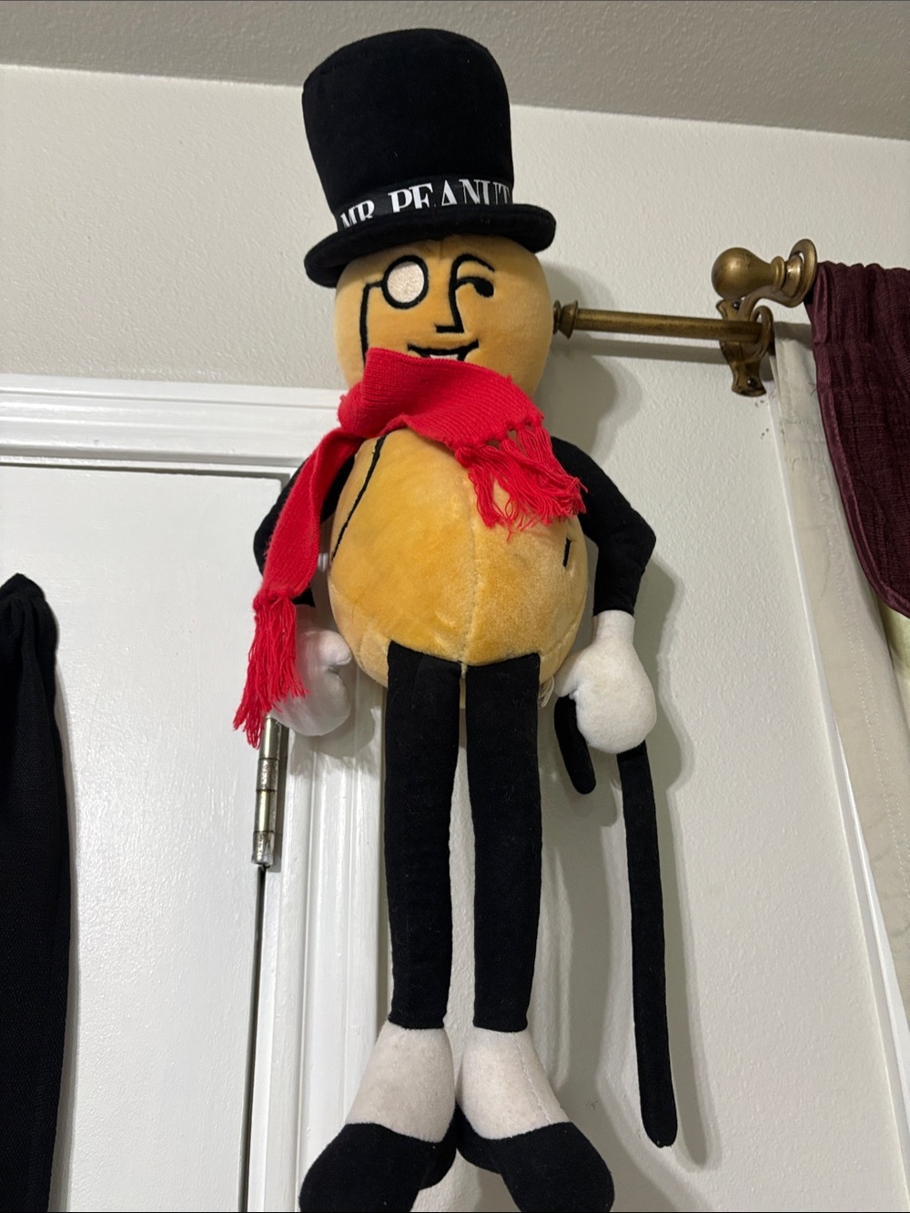 Holiday Plush Peanut Character Decor with Red Scarf and Black Top Hat
